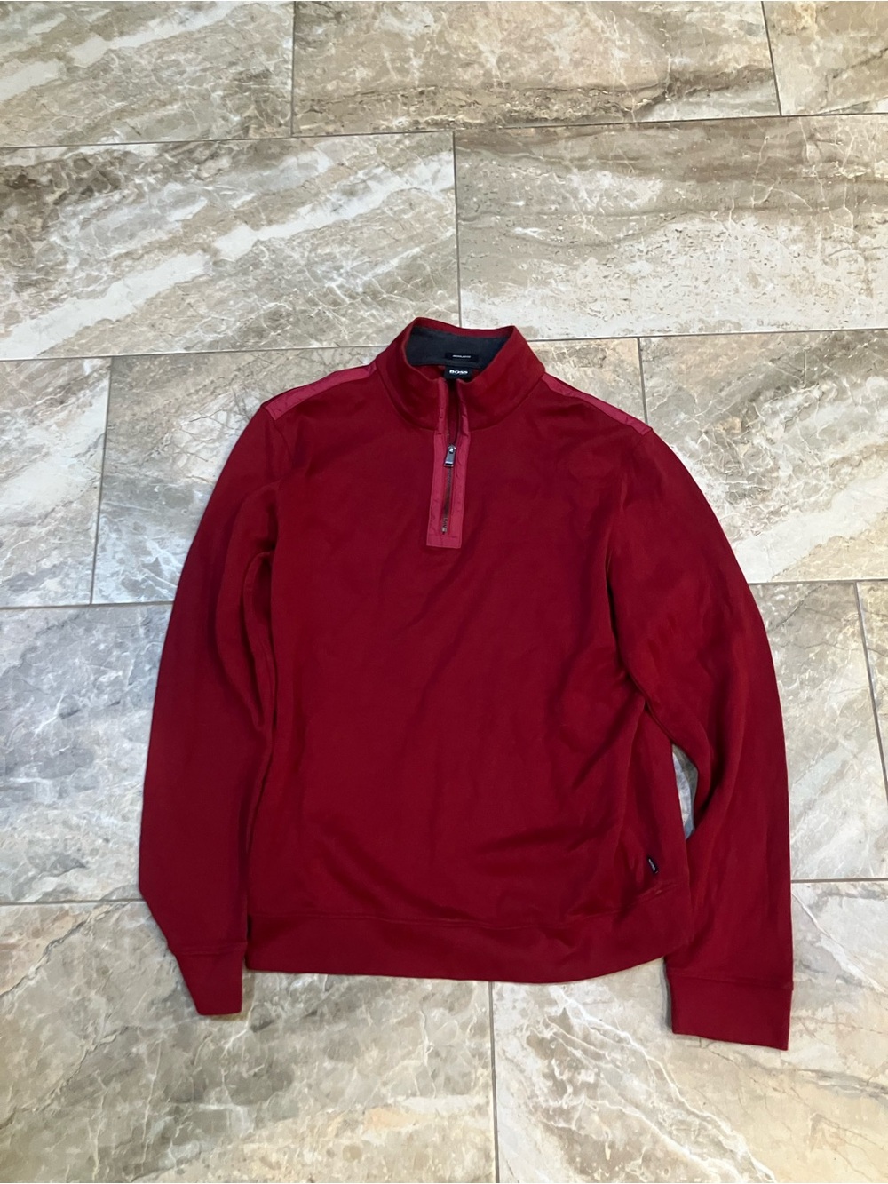 HUGO BOSS Men's Dark Red Zip Sweater, size L